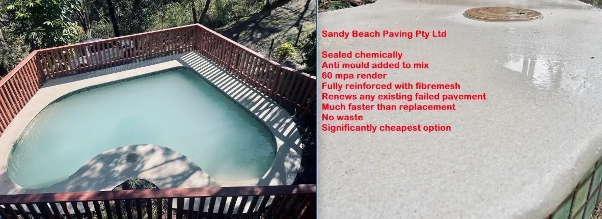 Small pool with wooden fence and text.